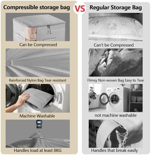 4 Pack Space Saving Comforter Storage Bag with Handle, 3-Layer Compression Blanket Storage Bags Adjustable In 3 Sizes (142L, 107L, 71L), Washable Bedding Organizer For Pillow Duvet Clothing Plush Toy - Image 4