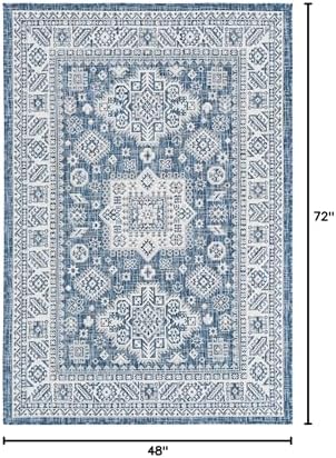 Rugs.com - Outdoor Aztec Rug – 4' 1 x 6' 1 Blue Indoor/Outdoor Rug – Washable Flatweave for Patios, Decks, and Porches - Image 2