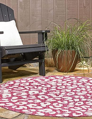 Unique Loom Outdoor Safari Collection Area Rug - Leopard (13' Round, Magenta/ Ivory) - Image 4