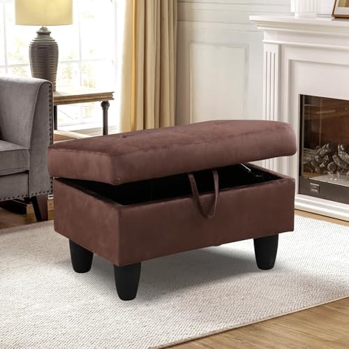 28.5'' Ottoman with Storage, Flannel Ottoman Foot Rest for Living Room Upholstered Footstool, Perfect Storage Ottoman Bench Bag Floor Chair for Bedroom or Entryway, Chocolate - Image 3