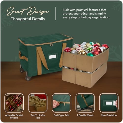 Covermates Rolling Adjustable Ornament Storage Bag, 19.25"W x 13"D x 12.5"H - Image 4