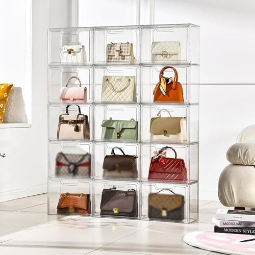 Purse Organizer for Closet,Clear Acrylic Display Case for Handbag Organizer, Purse Storage Box with Magnetic Door, Plastic Storage Bins for Book, Collectibles, Cosmetic (5 Pack) - Image 4