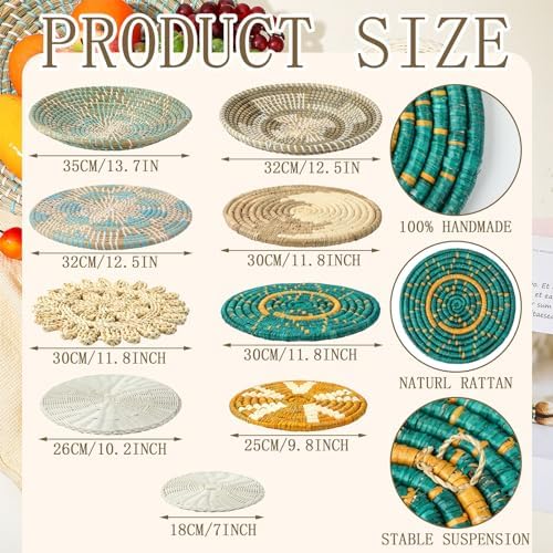 Tatuo 11 Pcs Boho Wall Basket Decor Woven Wall Hanging Art, Bright - Image 3