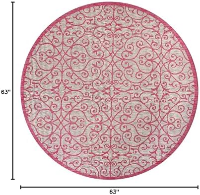 Eyely Filigree Weave Round Rug 5 Ft Lt Gray/Fuchsia, Indoor Outdoor Rug - Image 2