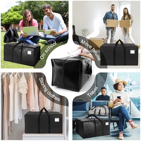 VELVETSURE 12 Pack Heavy Duty Large Moving Bags W/Backpack Straps - Strong Handles & Zippers, Storage Totes, Fold Flat, Alternative to Moving Box and Storage Bin, Semi-Transparent+Blue+Black - Image 6