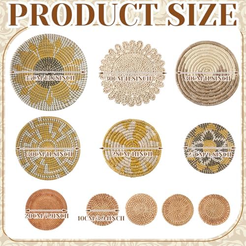 Tatuo 11 Pcs Boho Wall Basket Decor Woven Wall Hanging Art, Lively - Image 3