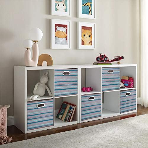13 inch Collapsible Storage Cubes Bins Teal Stripes Fabric Storage Boxes Foldable Cube Inserts Storage Grey Printed Folding Cloth Storage Baskets Drawer Organizer ,QY-SC05-6 - Image 6