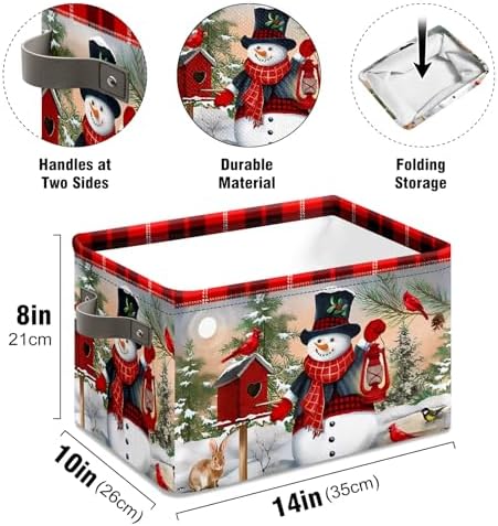 Stybn Christmas Snowman Foldable Baskets Storage Bins with Handles, Christmas Decorative Fabric Storage Basket Shelf baskets 2 2piece - Image 6