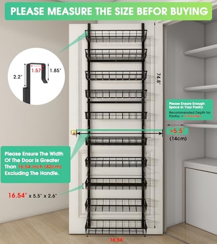 Mefirt 10-Tier Over The Door Pantry Organizer, 2 in 1 Wall Mount & Hanging - Image 2