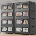 BROVIEW 600Gal Storage Bins, 2400Qt Extra Large Stackable Storage Box with Lids & Wheels - Heavy Duty Collapsible Plastic Cabinets, Open Front Door for Sundries in Home & Office, Black 8 Pack by BROVIEW-EnjoytheArtofLife