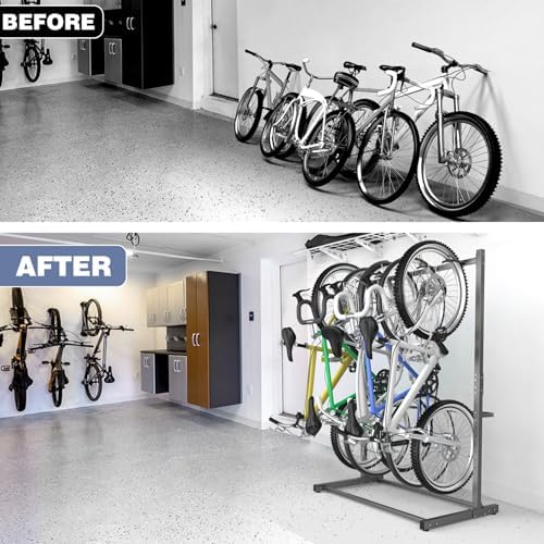 WALMANN Freestanding Bike Stand for Garage, 5 Bikes Vertical Bike Storage - Image 7
