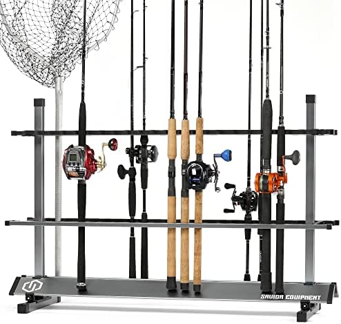 Savior Equipment Fishing Rod Rack Holder Organizer, 24-48 Slots to Hold Fresh Salt Water Spinning Rods & Reel Combo, Lightweight Aluminum Vertical Fish Pole Garage Storage Ground Display Stand by SaviorEquipment