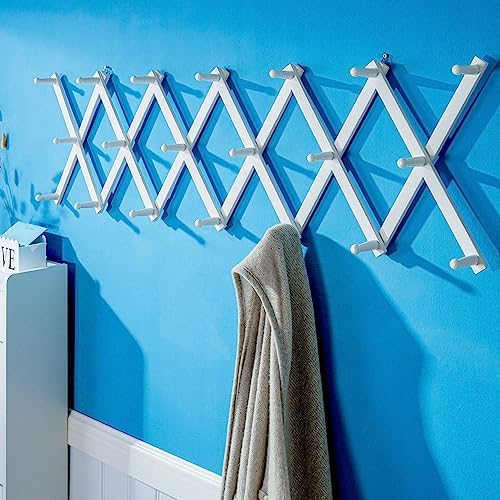 SKOLOO Hat Rack for Wall with 20 Hooks, Solid Wooden, Modern, Expandable Coat Rack Wall Mount for Coats, Hats, Bags, Baseball Caps, White - Image 3
