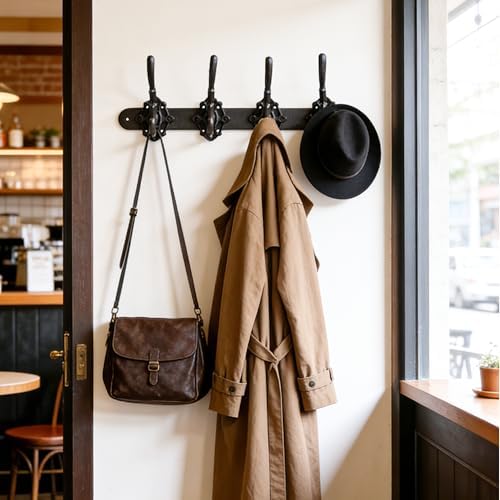 Cast Iron Wall Mounted Coat Hooks -Coat & Hat Organizer Hooks for Home Entryway 4 Hooks - Image 6