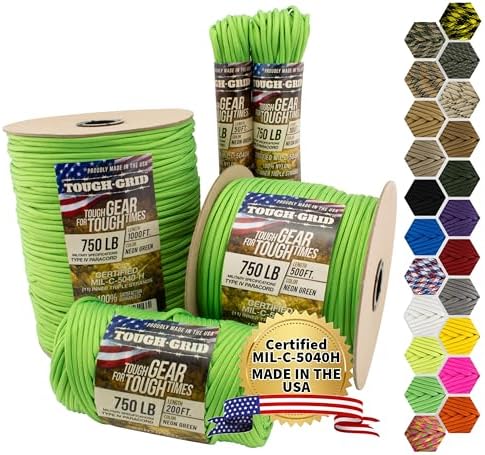 TOUGH-GRID 750 Paracord, 100% Nylon, Made in USA, Type IV Mil-Spec Cord by TOUGH-GRID