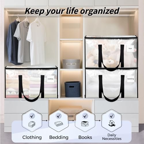16 Pack Extra Large Clothes Storage Bins with Lids, Moving Bags, Clear - Image 7