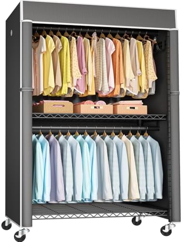 FUTASSI Black Clothing Rack with Dark Gray Cover, P1C Plus Rolling Closet by FUTASSI