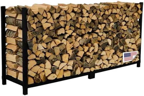 Woodhaven 8-Foot Brown Firewood Rack – Made in USA – 1/2 Cord Raised Lumber Storage Rack – Keeps Wood Dry & Ready – Heavy-Duty Steel, Lifetime Structural Warranty (Without Cover) by Woodhaven