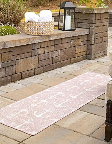 Unique Loom Outdoor Coastal Collection Area Rug - Ahoy (2'x 7' 10" Runner, Pink/ Ivory) by UniqueLoom