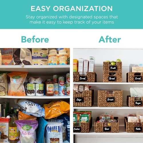 Best Choice Products Set of 4 9x12in Water Hyacinth Pantry Baskets, Woven Organizers w/Chalkboard Label, Chalk Marker - Chestnut - Image 3