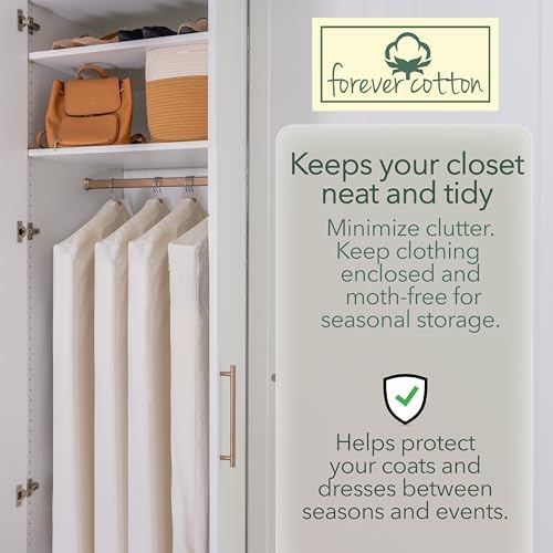 Luxury Cotton Garment Storage Bag, 24x40 Inch, Breathable Washable Reusable, for Hanging Clothes Short Dresses Jackets Suits, Fits 3 Hangers, Zipper Window (1, 24x40x3) - Image 5