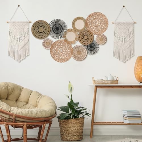 Tatuo 11 Pcs Boho Wall Basket Decor Bulrush Woven Wall Hanging Art Round Farmhouse Rustic Handmade Wicker for Summer Home, Bedroom, Living Room, Kitchen Decorations, Multi Sizes(Flower) - Image 5