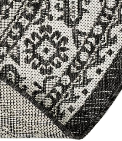 Rugs.com Outdoor Aztec Collection Rug – 6 Ft Round Charcoal Gray Flatweave-Pile Rug Perfect for Kitchens, Dining Rooms - Image 6