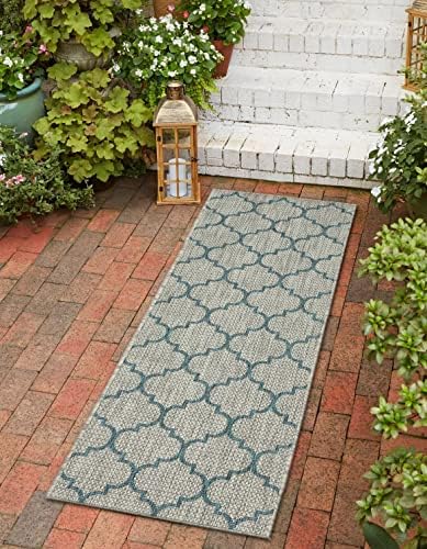 Unique Loom Outdoor Trellis Collection Area Rug (2' 7" x 10' Runner, Gray/ Ivory) by UniqueLoom