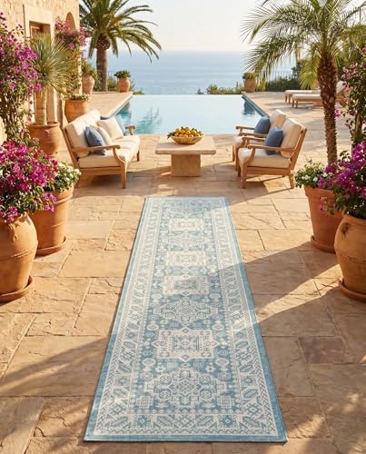 Rugs.com - Outdoor Aztec Rug – 12 Ft Runner Aqua Washable Indoor/Outdoor Rug – Flatweave Aztec Design for Patio, Deck, and Outdoor Passageways - Image 6