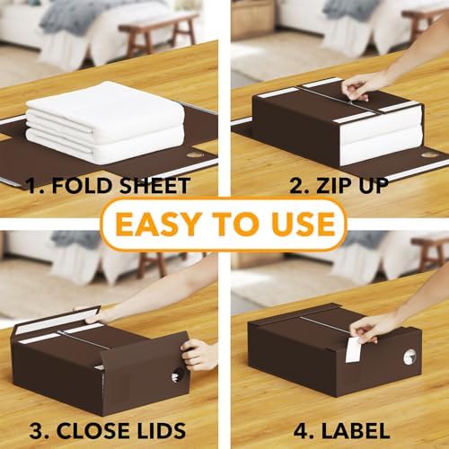 SpaceAid 12 Pack Bed Sheet Organizers and Storage, Foldable Sheet Organizer for Linen Closet, Sheets Set Folder Keeper with Window XL (Queen & King Size) Bedding Container (Brown, 12 Pack) - Image 3