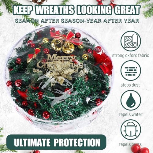 Zhengmy 15 Pcs 24 Inch Christmas Wreath Storage Bags Transparent Wreath Storage Container Bulk Wreaths Box with Dual Zippers and Handles for Xmas Holiday Wreaths Garland - Image 3