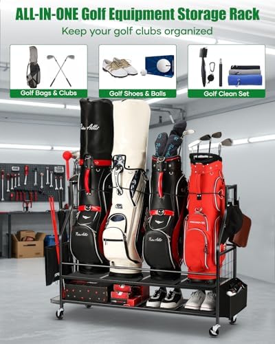 FHXZH Golf Bag Storage Garage Organizer - Golf Bag Stand with Wheels - Image 3