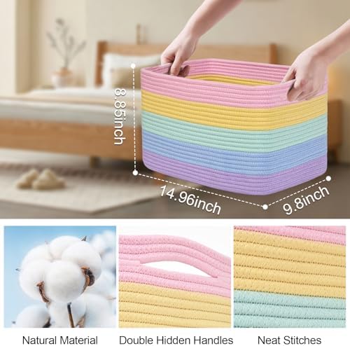 Baskets for Organizing,Storage Baskets,3 Pack Baskets for Shelfves,15"×10"×9" Woven Rainbow Basket,toy storage bins,bins for organization - Image 4