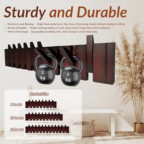 12-Hooks Wood Piano Coat Rack Wall Mount Wooden Coat Rack Wall Mount Coat Hooks Wall Mount Wall Mounted for Hanging Clothes,Towels，Space Saving Piano Coat Hanger for Entryway, Bedroom, Mudroom - Image 5