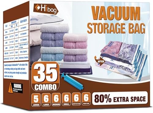 Vacuum Storage Bags, Space Saver Vacuum Seal Storage Bags 35-Pack Sealer Bags for Clothes, Clothing, Bedding, Comforter, Blanket (35C) by HIBAG