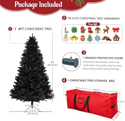 ULICO 4ft Artificial Black Christmas Tree,Premium Spruce Xmas Tree with 450 Branch Tips, Fake Christmas Tree with Foldable Metal Base Stand,Home, Office,Party Decoration - Image 4