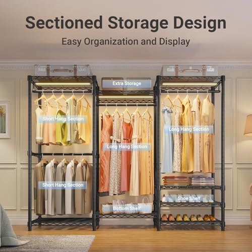 VIPEK V5L Garment Rack Heavy Duty with Dimmable LED Light, 3000K Warm White, Portable Closet Wardrobe Freestanding, Metal, for Hanging Clothes, Max Load 890lbs, Black - Image 4