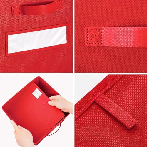 13x13x13 storage cube bins(Set of 10) Fabric storage cubes with 10 Labels Window Cards & a Pen, storage cubes 13x13, Collapsible 13 inch cube storage bins, Cubby Organizer Boxes, Red - Image 3