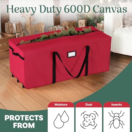 Rolling Christmas Tree Storage Bag - Holds 9-Foot Artificial Trees, Holiday Decorations, Inflatables, Garland, and More by Elf Stor (Red) - Image 4