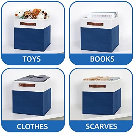 Temary Collapsible Storage Boxes - 12x12 Blue Cube Storage Bins with Handles for Organizing Home, White&Blue - Image 4