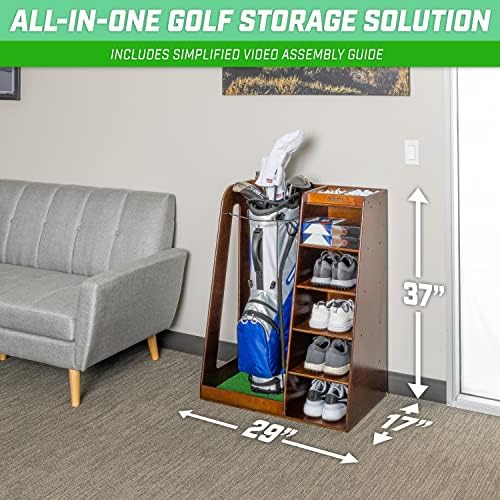 GoSports Premium Wooden Golf Bag Organizer and Storage Rack - Black, White or Brown Finish - Image 5