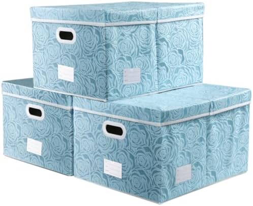 PRANDOM Jumbo Collapsible Storage Cubes with Lids Fabric Decorative Storage Bins Boxes Organizer Baskets with Cover Handles for Bedroom Closet Living Room 23.2x15.7x11.8 Inch 3 Pack by Prandom