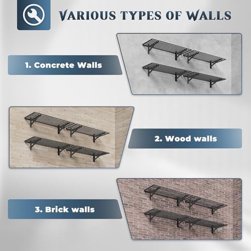 Jusgym 4 Pack Garage Shelving Wall Mounted with 16 Hooks, 1.5x4ft, 1000lbs - Image 6