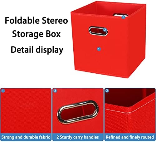 STOREONE 13 Inch Cube Organizer Bins ,Black Fabric Storage Bins，Foldable Storage Bins Basket with Dual Handles Fabric Organizer Bins and Storage Box，Set of 6,Red - Image 7