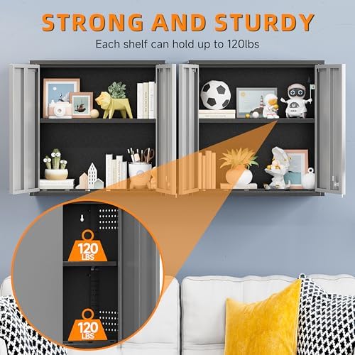 Garage Wall Cabinet with 2 Doors, Metal Wall Cabinet with Lock - Image 6
