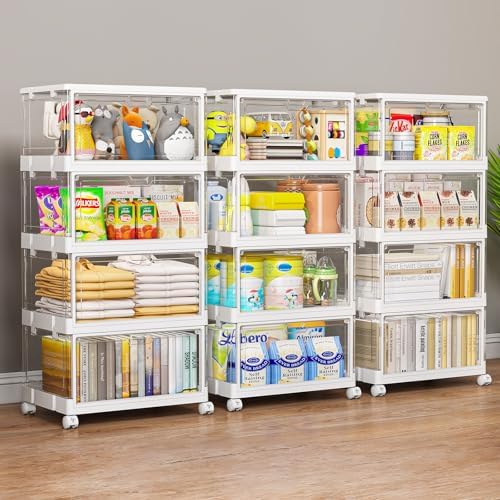 Clear Storage Bins with Lid 24Qt, 4 Pack Stackable Storage Bins, Acrylic Organizers, Plastic Multifunctional Folding Storage Bins, Plastic Stackable Storage Box for Bedroom, Living Room, Office - Image 6