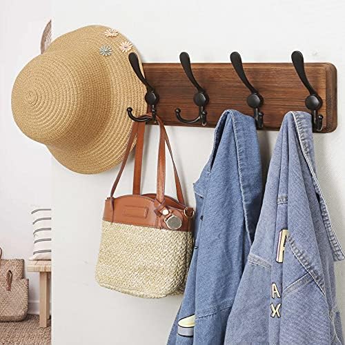 Dseap Coat Rack Wall Mounted - 5 Tri Hooks, Heavy Duty, Wooden Wall Coat Hanger Coat Hook for Clothes Hat Jacket Clothing, Natural & Black, 2 Packs - Image 2