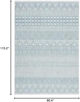 SAFAVIEH Washable Rug Outdoor Courtyard Collection - 6'7" x 9'6", Ivory & Turquoise, Non-Shedding & Easy Cleaning, Ideal for Patio, Backyard, Mudroom (CY8196-53512) - Image 6