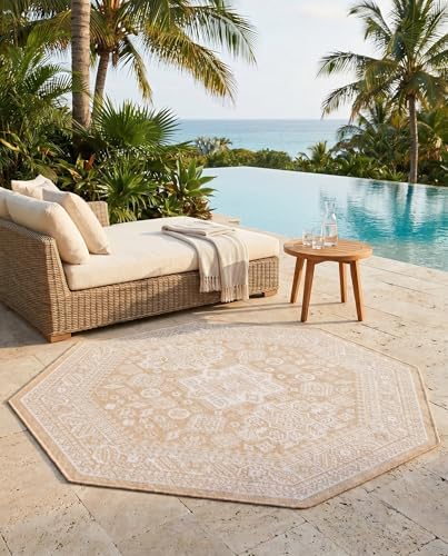 Rugs.com - Outdoor Aztec Rug – 5 Ft Octagon Natural Indoor/Outdoor Rug – Weather-Resistant Flatweave for Patios, Decks, and Porches - Image 7