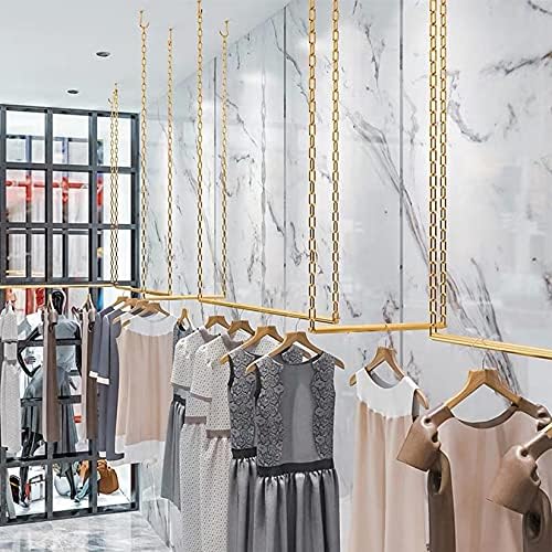 2 Pcs Height Adjustable Metal Chain Clothing Hanging Racks,Creative Commercial Wedding Dress Display Shelf,Retail Store Garment Rack,Ceiling Mount Clothes Storage Rod (Gold, 35.5" L) - Image 7